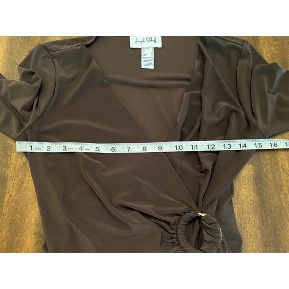 Joseph Ribkoff Women’s Brown Wrap 3/4 Sleeve Blouse Size 4 Dressy Drapey - Picture 7 of 8